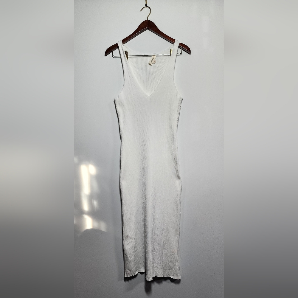 L'Agence White Ribbed Tank Dress V Neck Small